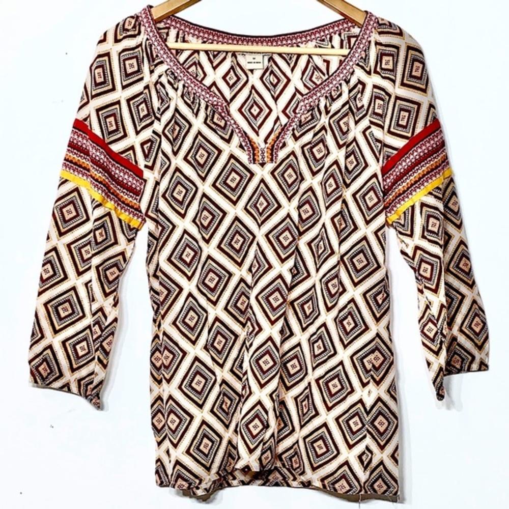 EUC Lucky Brand Lightweight Boho Geometric Blouse